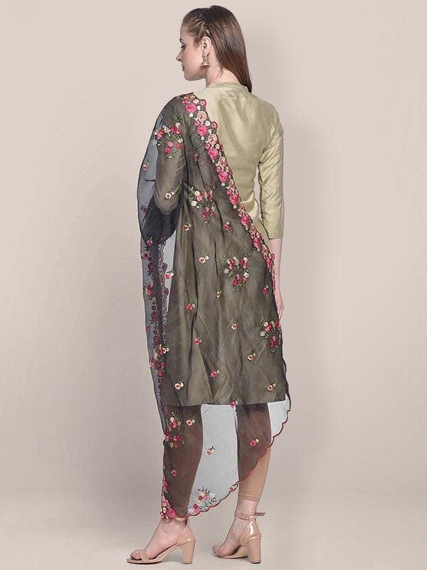 Organza Dupatta with Multicolor Floral Embroidery stole/shawl