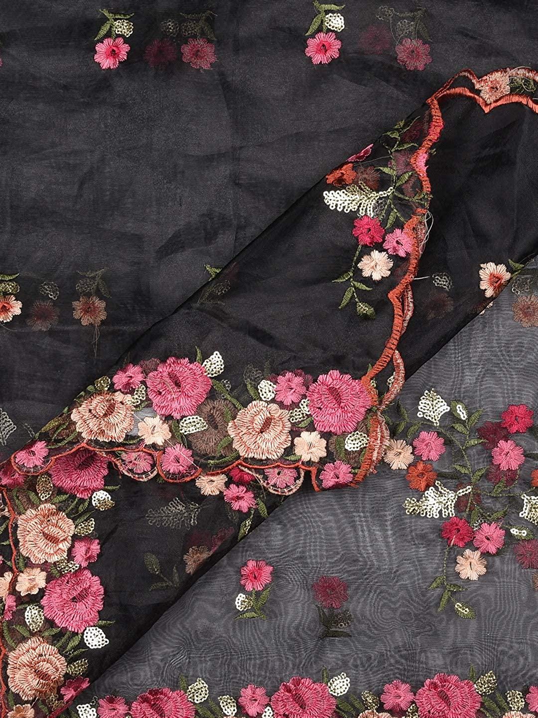 Organza Dupatta with Multicolor Floral Embroidery stole/shawl