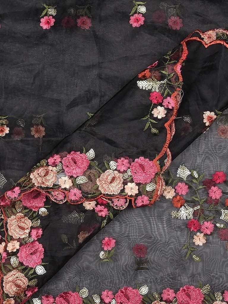 Organza Dupatta with Multicolor Floral Embroidery stole/shawl