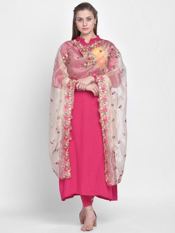 Organza Dupatta with Multicolor Floral Embroidery stole/shawl