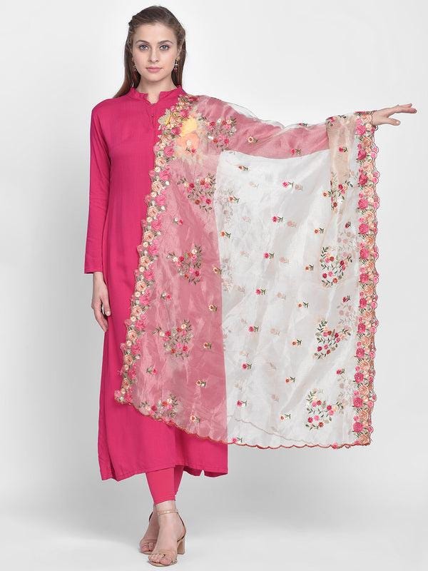 Organza Dupatta with Multicolor Floral Embroidery stole/shawl