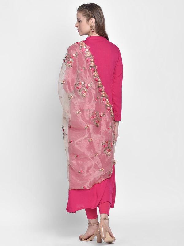 Organza Dupatta with Multicolor Floral Embroidery stole/shawl