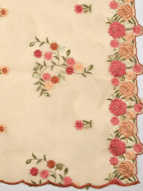 Organza Dupatta with Multicolor Floral Embroidery stole/shawl