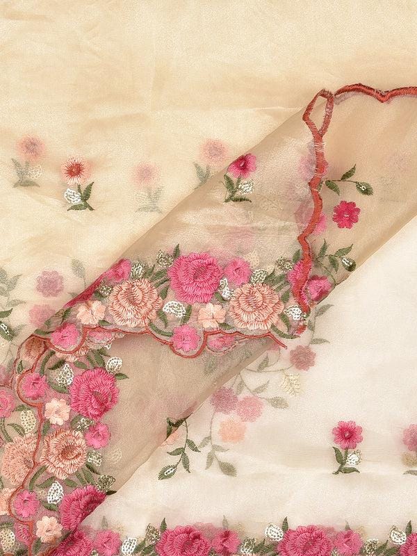 Organza Dupatta with Multicolor Floral Embroidery stole/shawl