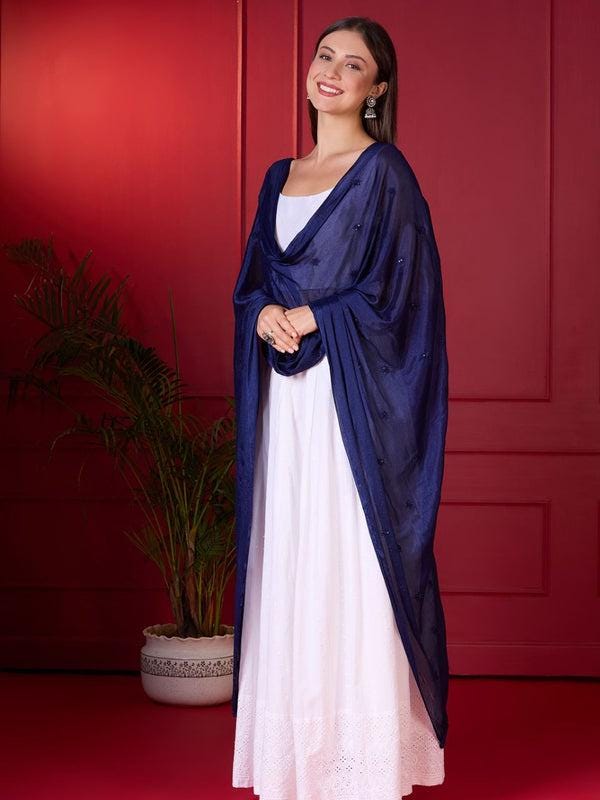 Embroidered Chinnon Dupatta with Subtle Sheen