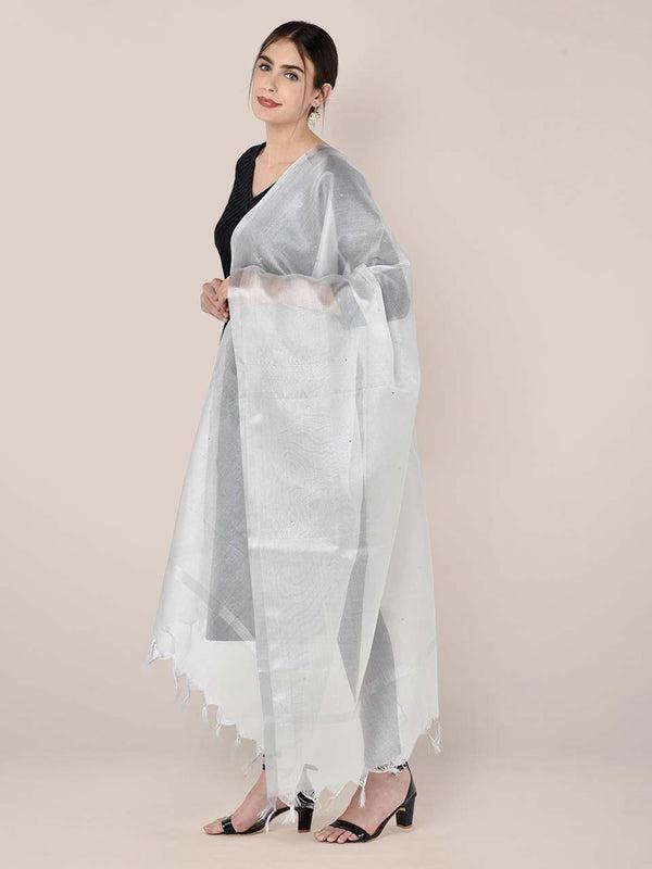 Embellished Tissue Silk Dupatta Silver