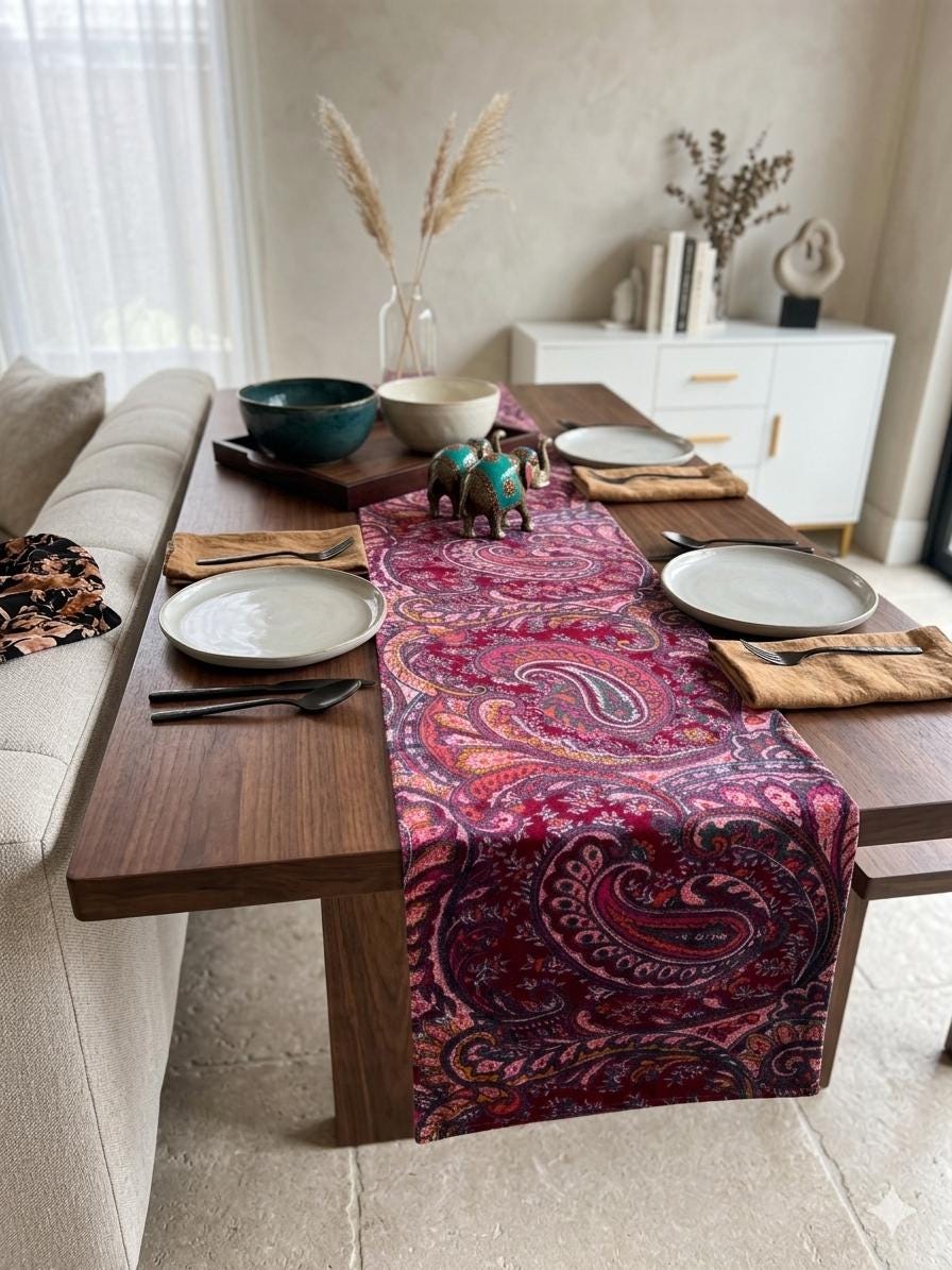 Luxury Velvet Table Runner, Floral Pattern, Modern Home Decor 14x72 inches