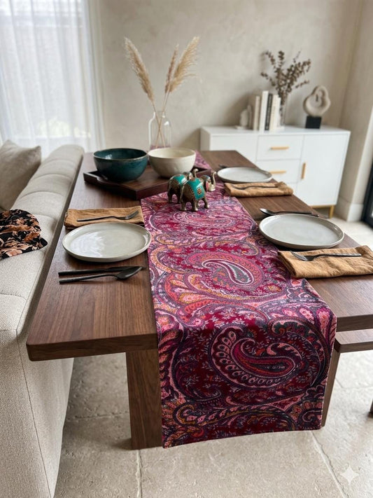 Luxury Velvet Table Runner, Floral Pattern, Modern Home Decor 14x72 inches