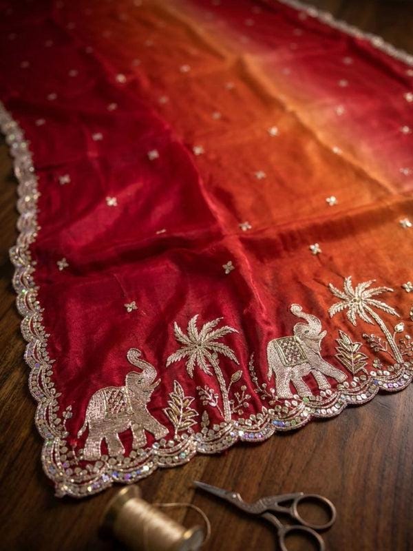 Elephant Embroidered Shaded Glass Tissue Dupatta stole/shawl