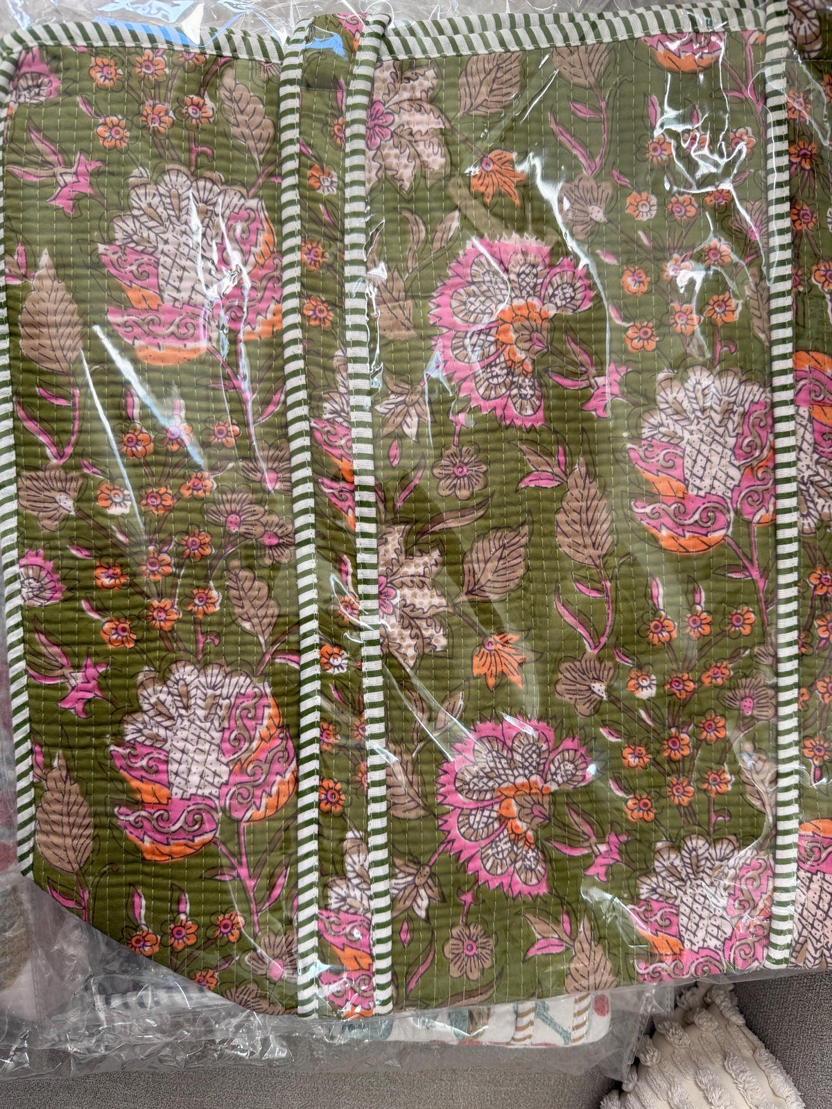 Quilted Cotton Tote Bag: Floral Bird Print, Large Capacity Shoulder Bag