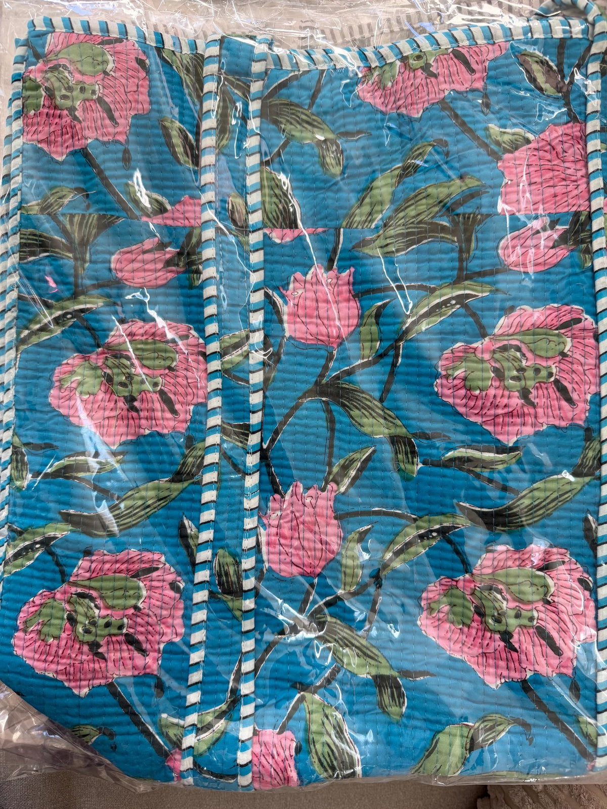 Quilted Cotton Tote Bag: Floral Bird Print, Large Capacity Shoulder Bag