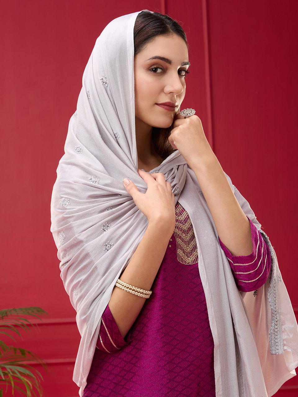 Embroidered Chinnon Dupatta with Subtle Sheen