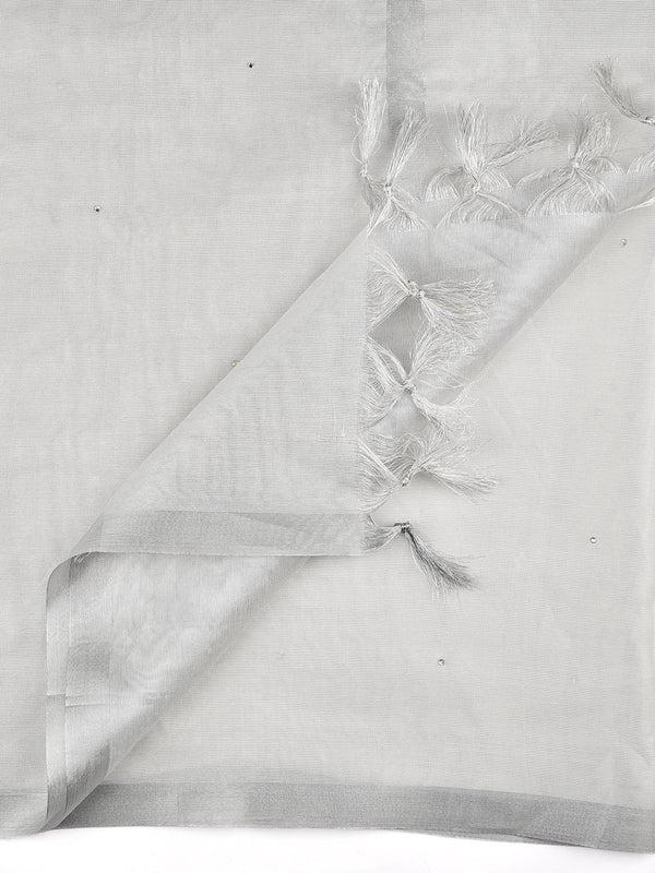 Embellished Tissue Silk Dupatta Silver