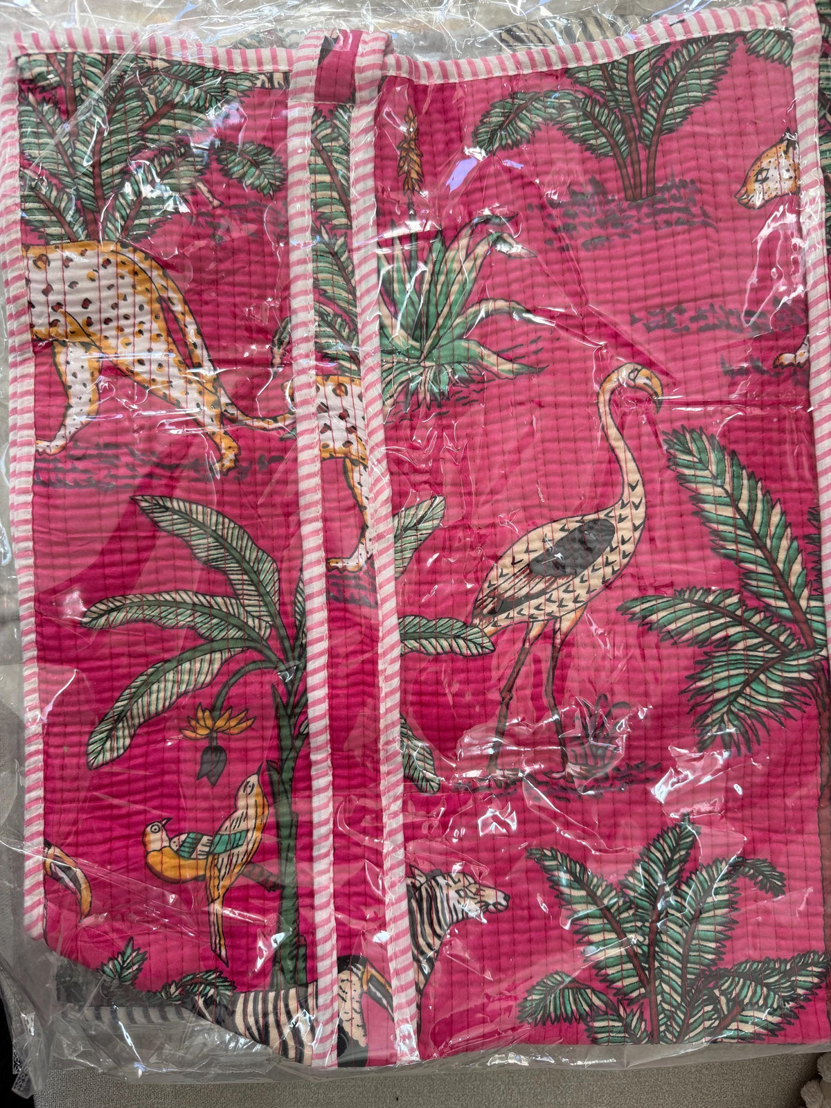 Quilted Cotton Tote Bag: Floral Bird Print, Large Capacity Shoulder Bag