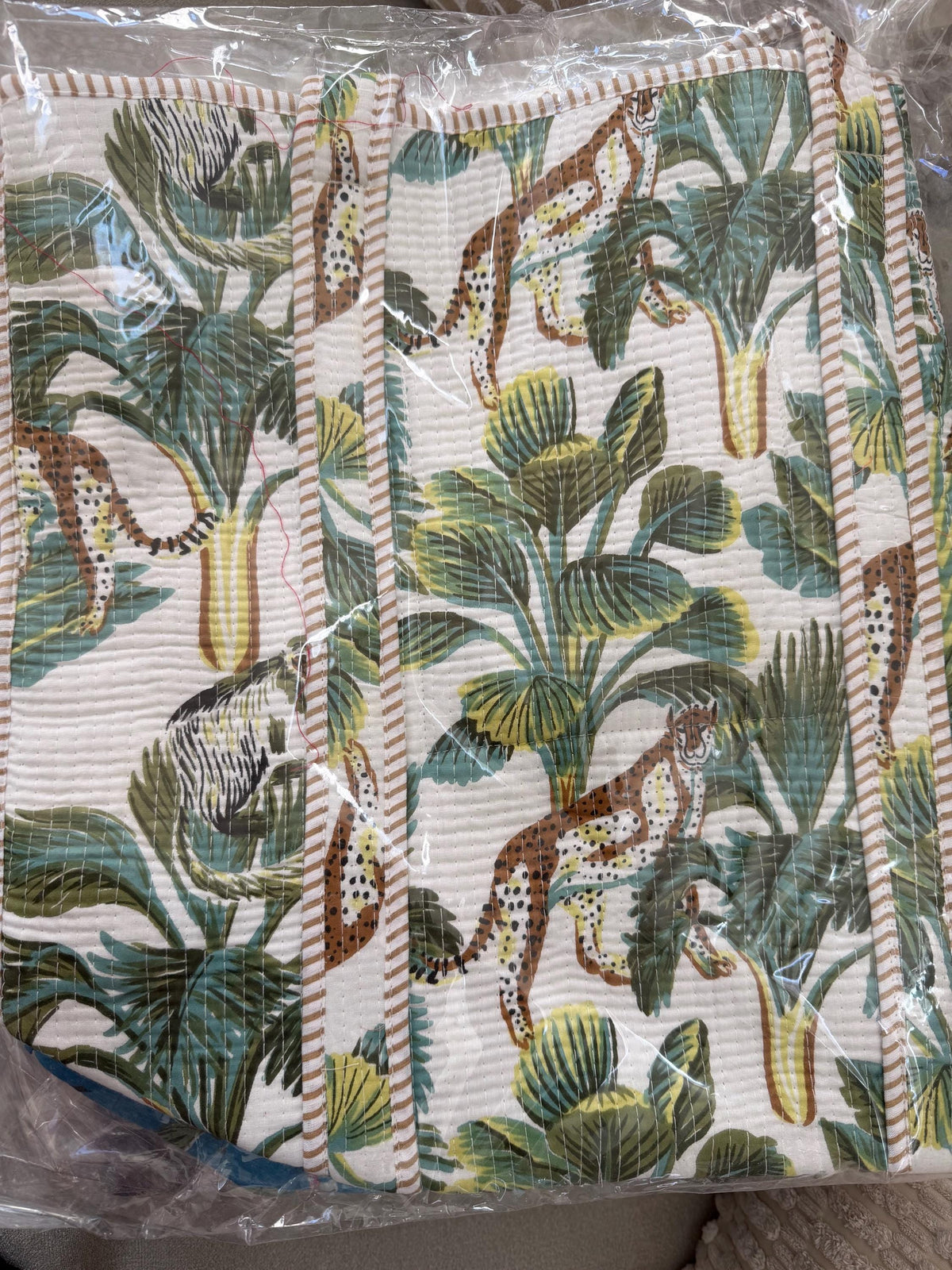 Quilted Cotton Tote Bag: Floral Bird Print, Large Capacity Shoulder Bag