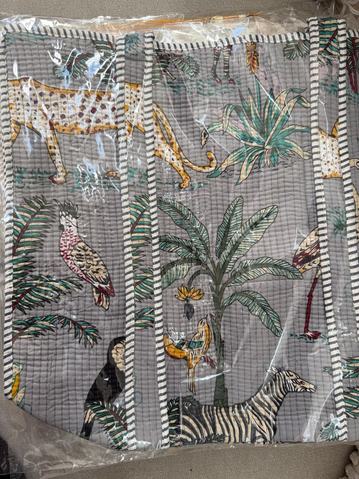 Quilted Cotton Tote Bag: Floral Bird Print, Large Capacity Shoulder Bag