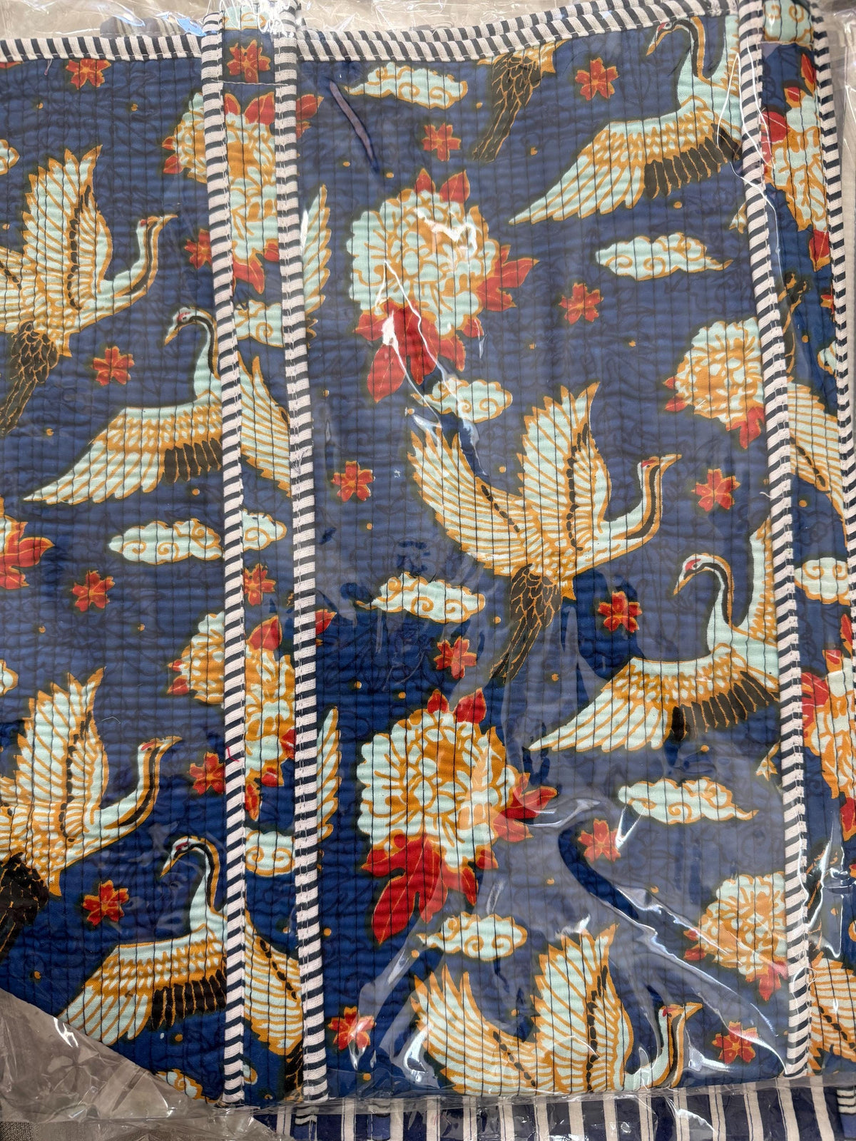 Quilted Cotton Tote Bag: Floral Bird Print, Large Capacity Shoulder Bag