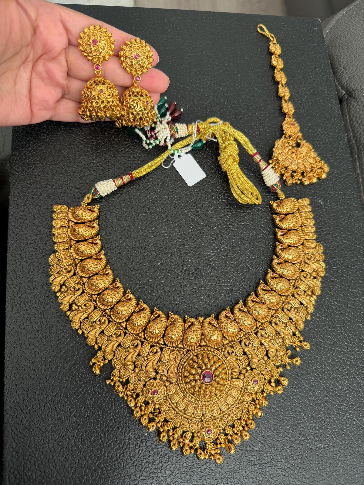 Bridal Handcrafted Antique Gold Polished Necklace Set, Real Gold Copy