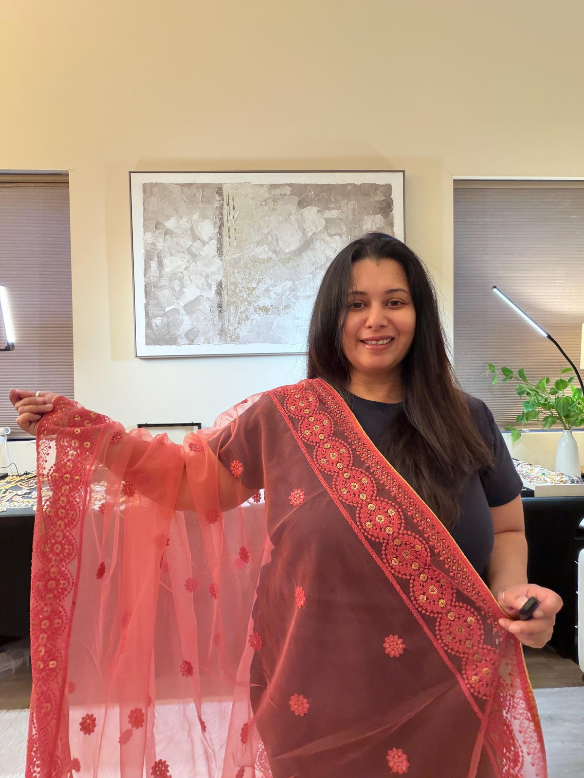 Floral Lucknowi Embroidered Net dupatta/shawl/stole