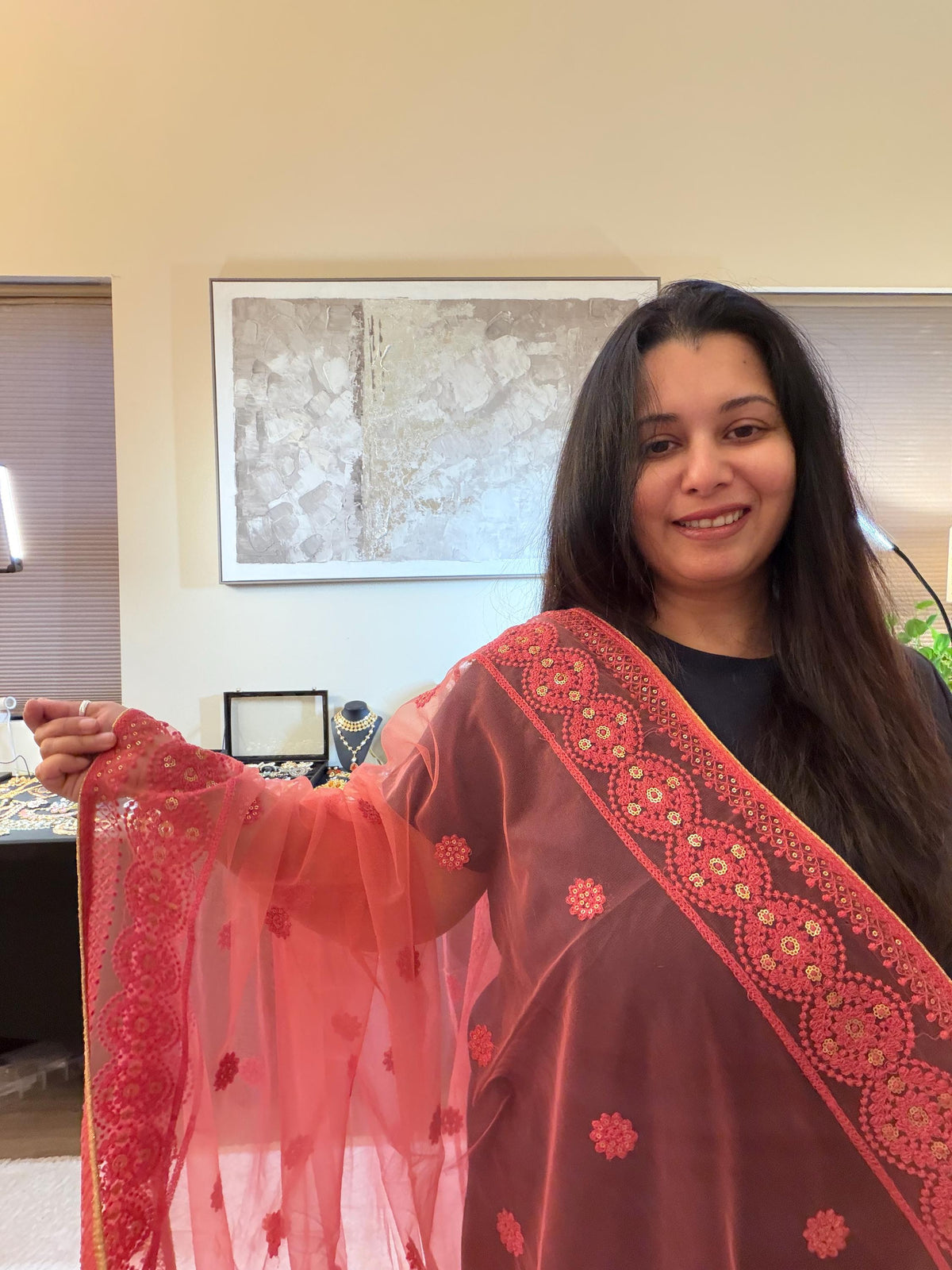 Floral Lucknowi Embroidered Net dupatta/shawl/stole