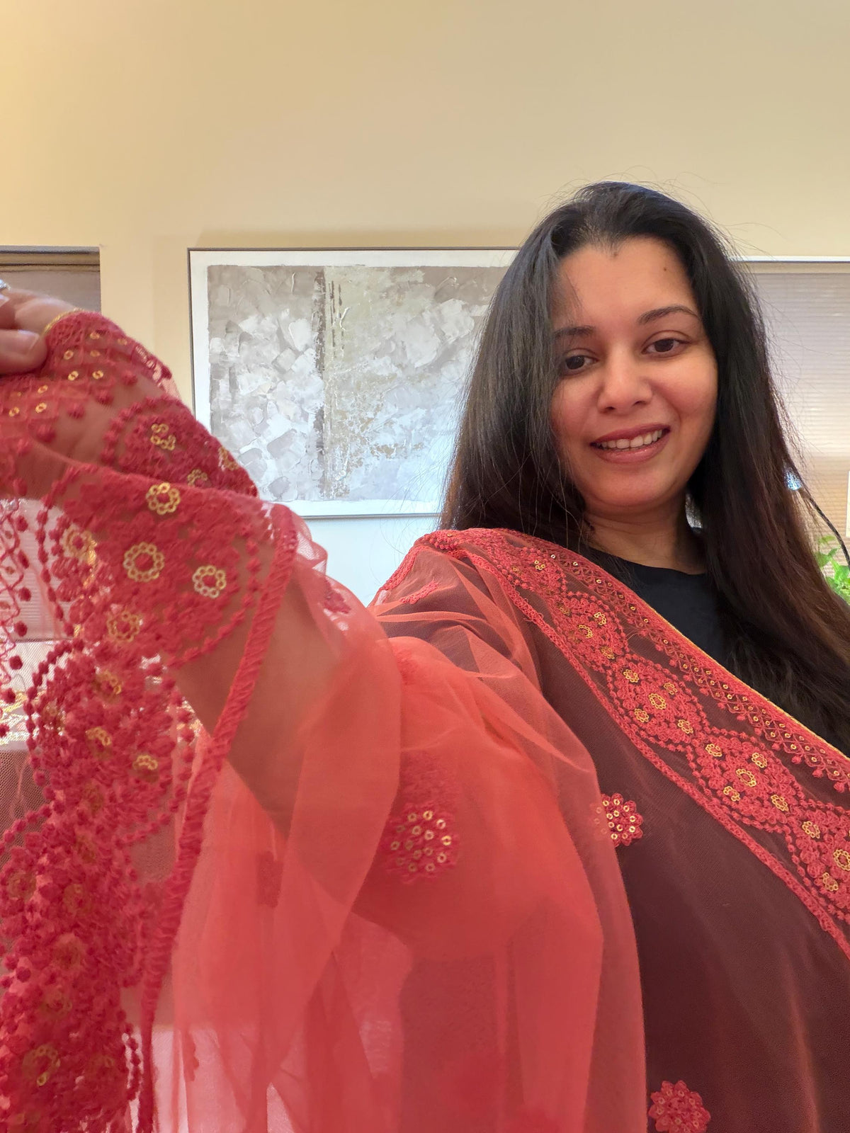 Floral Lucknowi Embroidered Net dupatta/shawl/stole