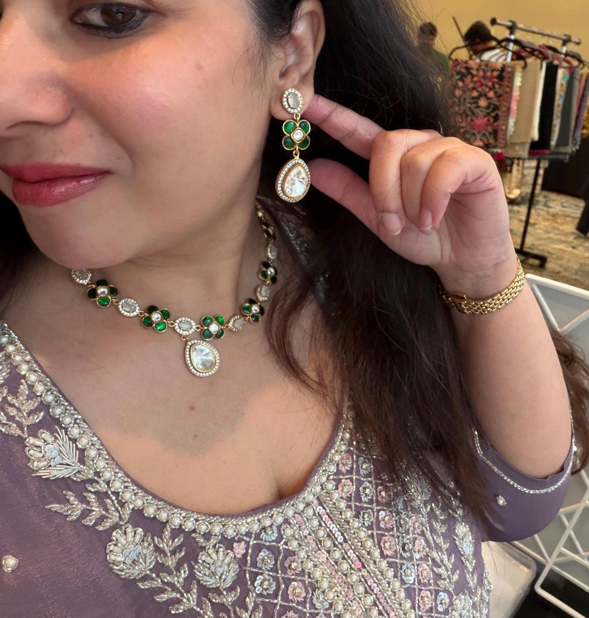 Real Jadau with gold plated necklace set adjustable handcrafted