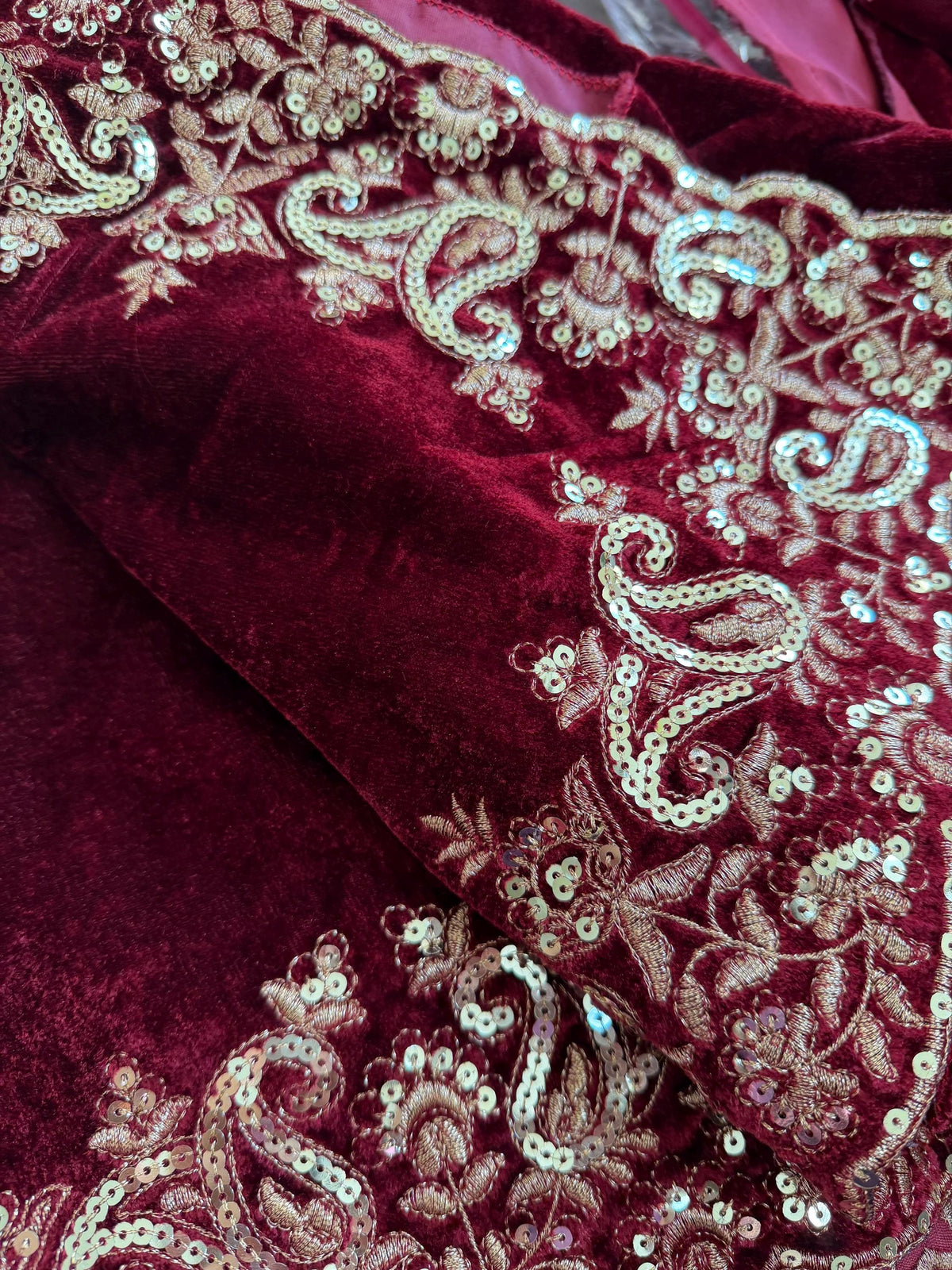 Velvet Designer Saree with golden embroidery border