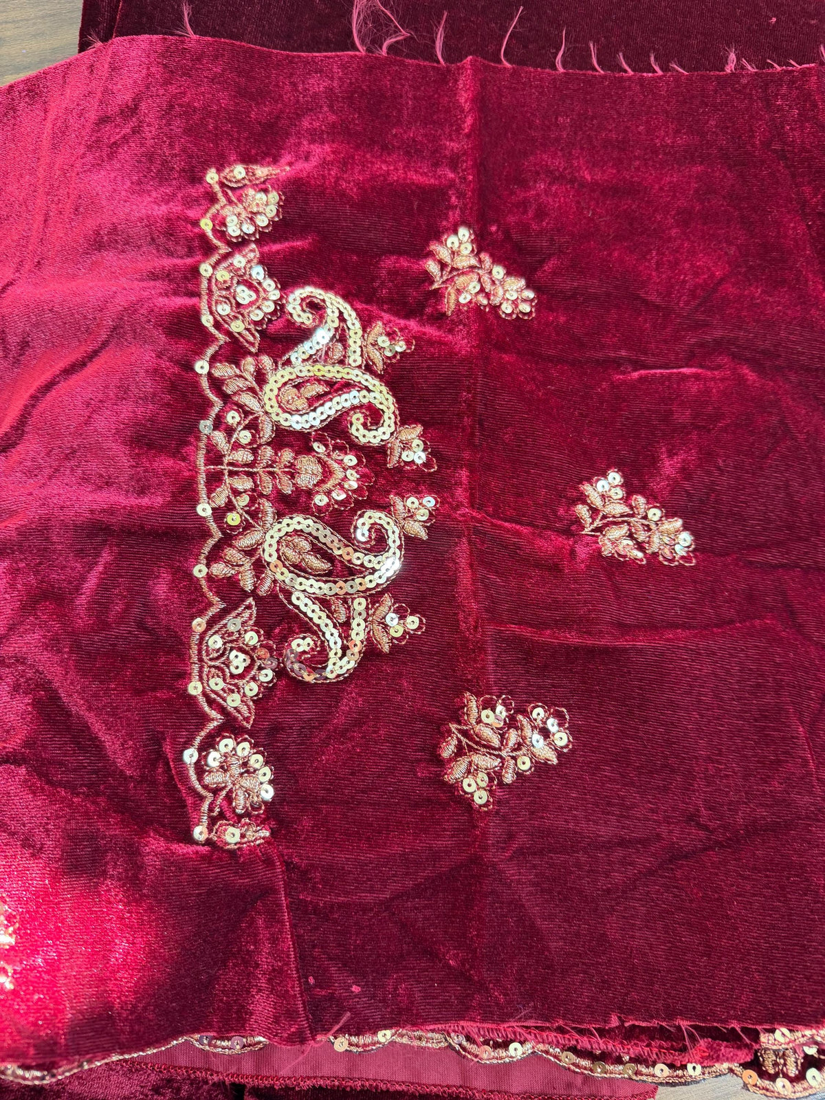 Velvet Designer Saree with golden embroidery border