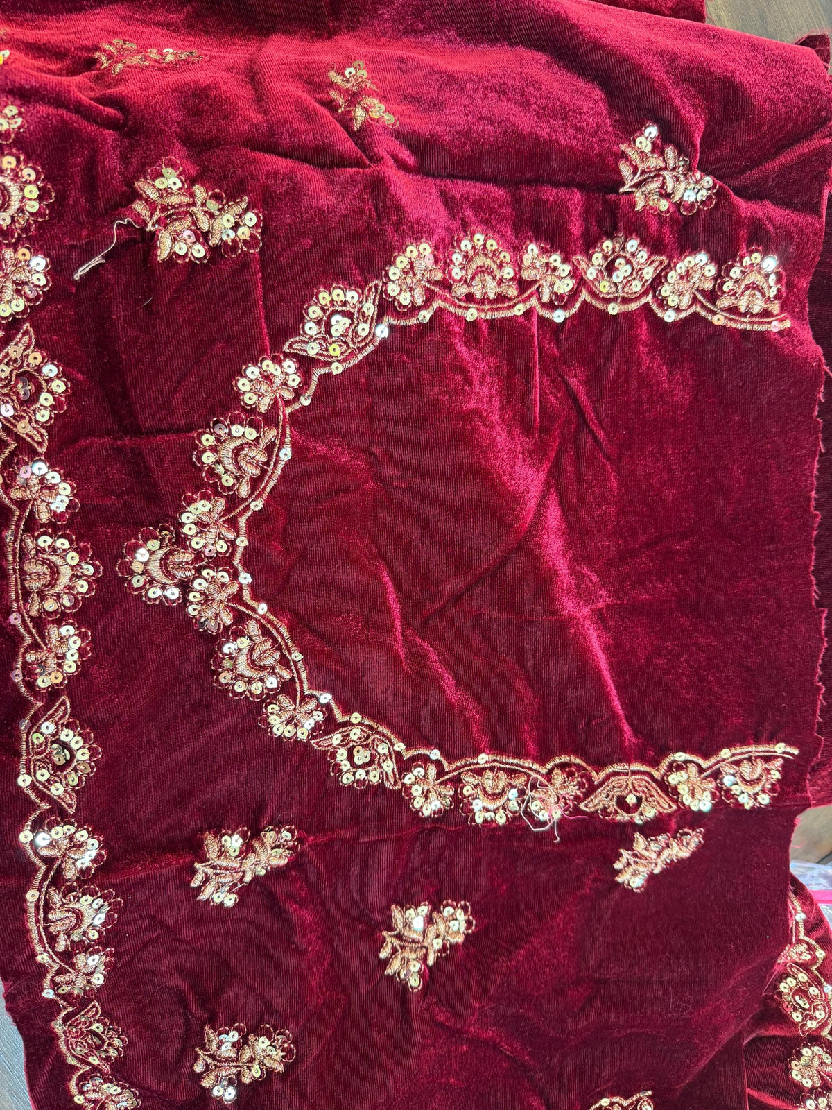 Velvet Designer Saree with golden embroidery border