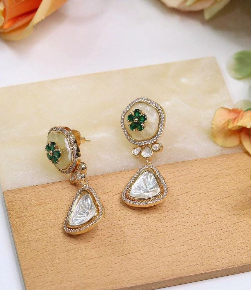 Polki and semiprecious stone earrings with American diamonds Sabya inspired
