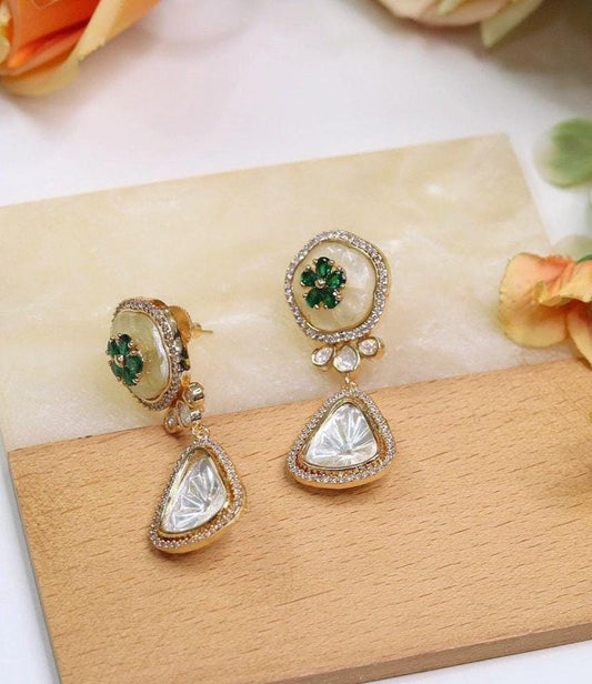 Polki and semiprecious stone earrings with American diamonds Sabya inspired