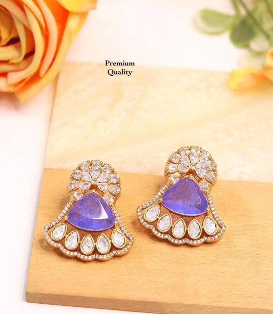 Polki and semiprecious stone earrings with American diamonds Sabya inspired