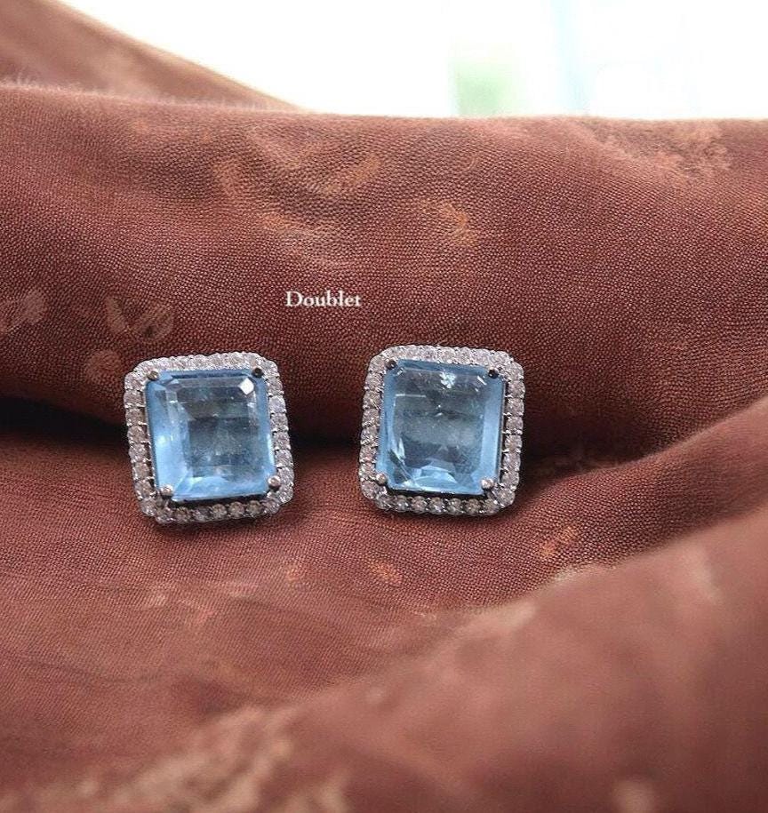 Doublet stone earrings with American diamonds Sabya inspired small stud earrings