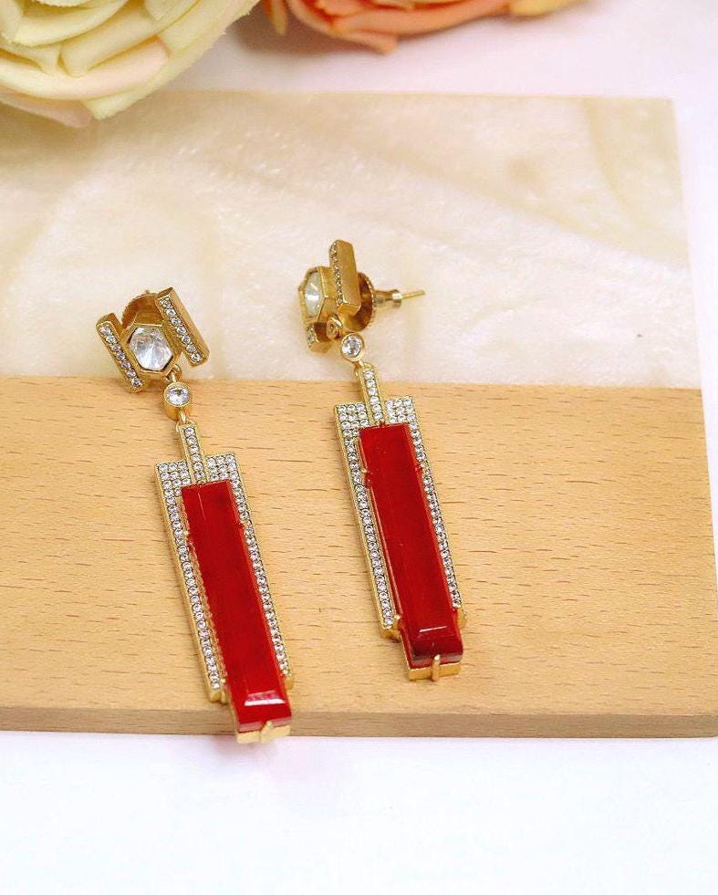 Polki and semiprecious stone earrings with American diamonds Sabya inspired