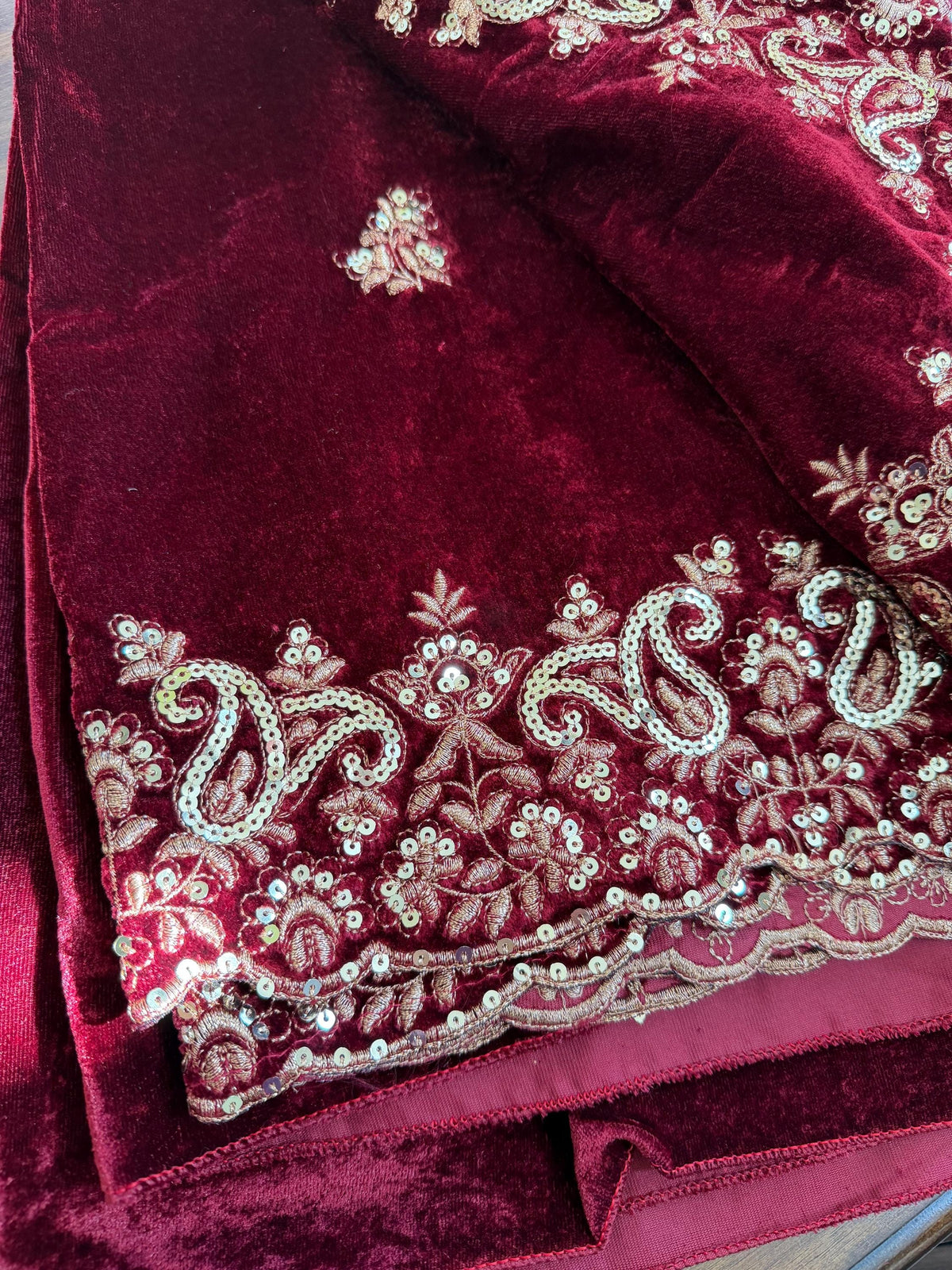 Velvet Designer Saree with golden embroidery border