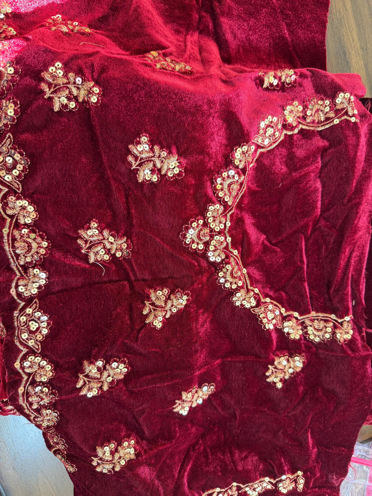 Velvet Designer Saree with golden embroidery border