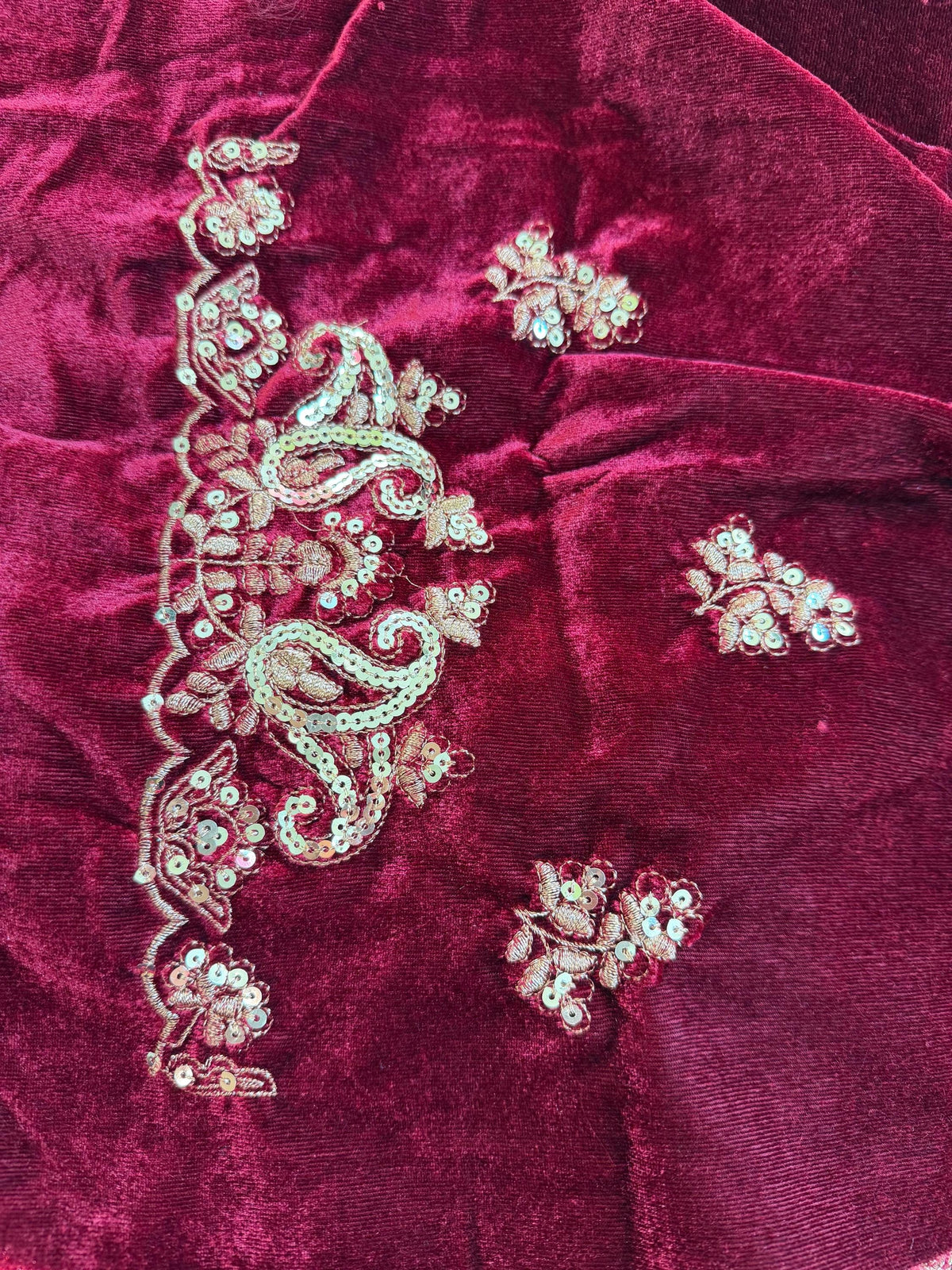 Velvet Designer Saree with golden embroidery border