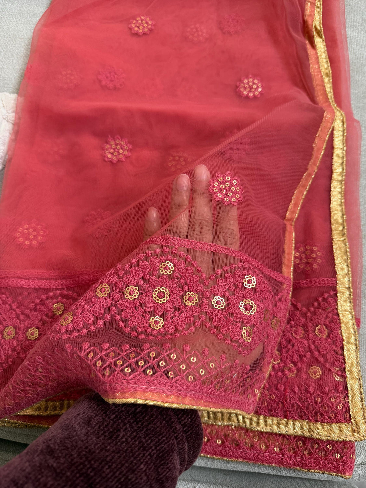 Floral Lucknowi Embroidered Net dupatta/shawl/stole