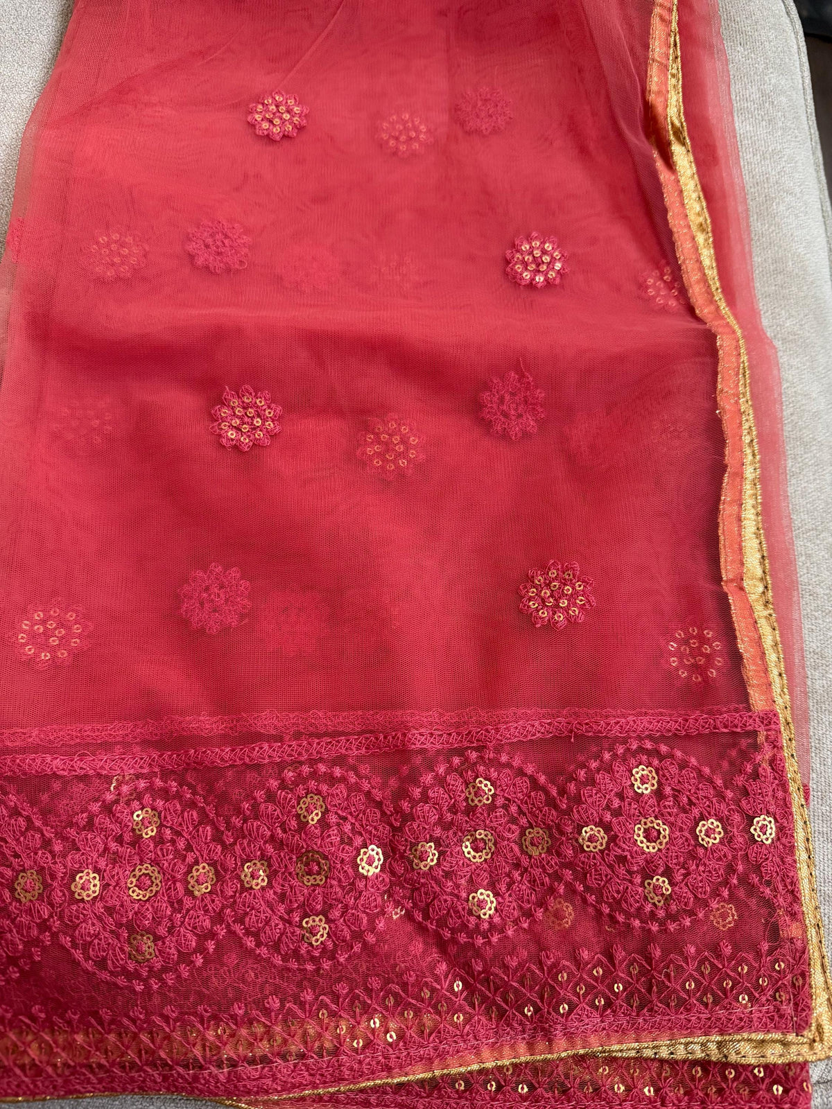 Floral Lucknowi Embroidered Net dupatta/shawl/stole