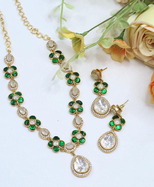 Real Jadau with gold plated necklace set adjustable handcrafted