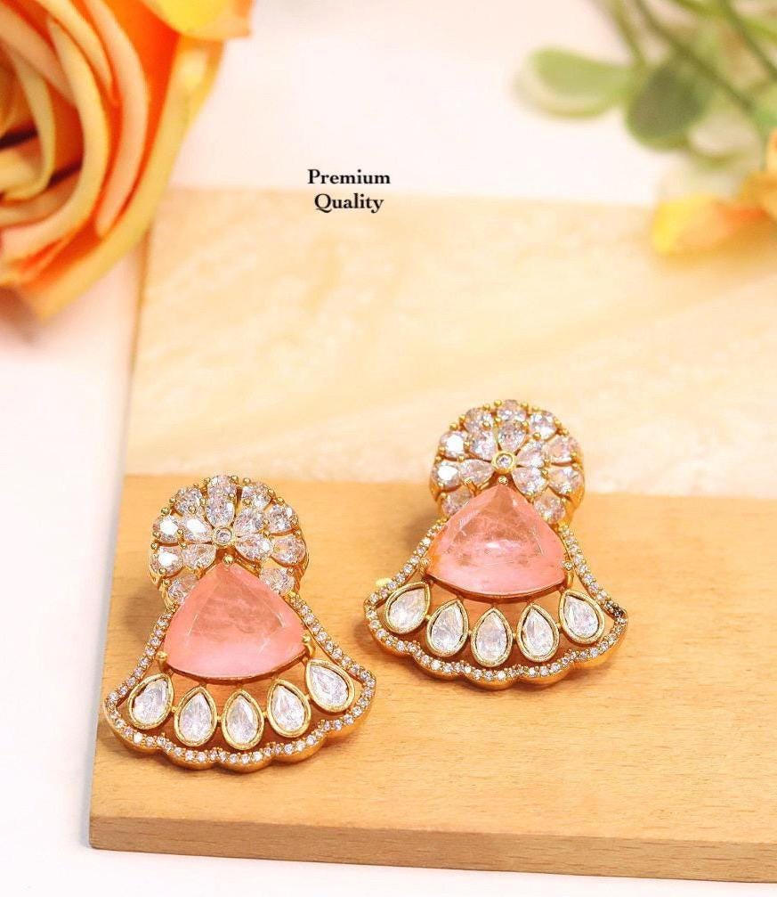 Polki and semiprecious stone earrings with American diamonds Sabya inspired