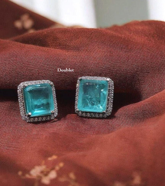 Doublet stone earrings with American diamonds Sabya inspired small stud earrings