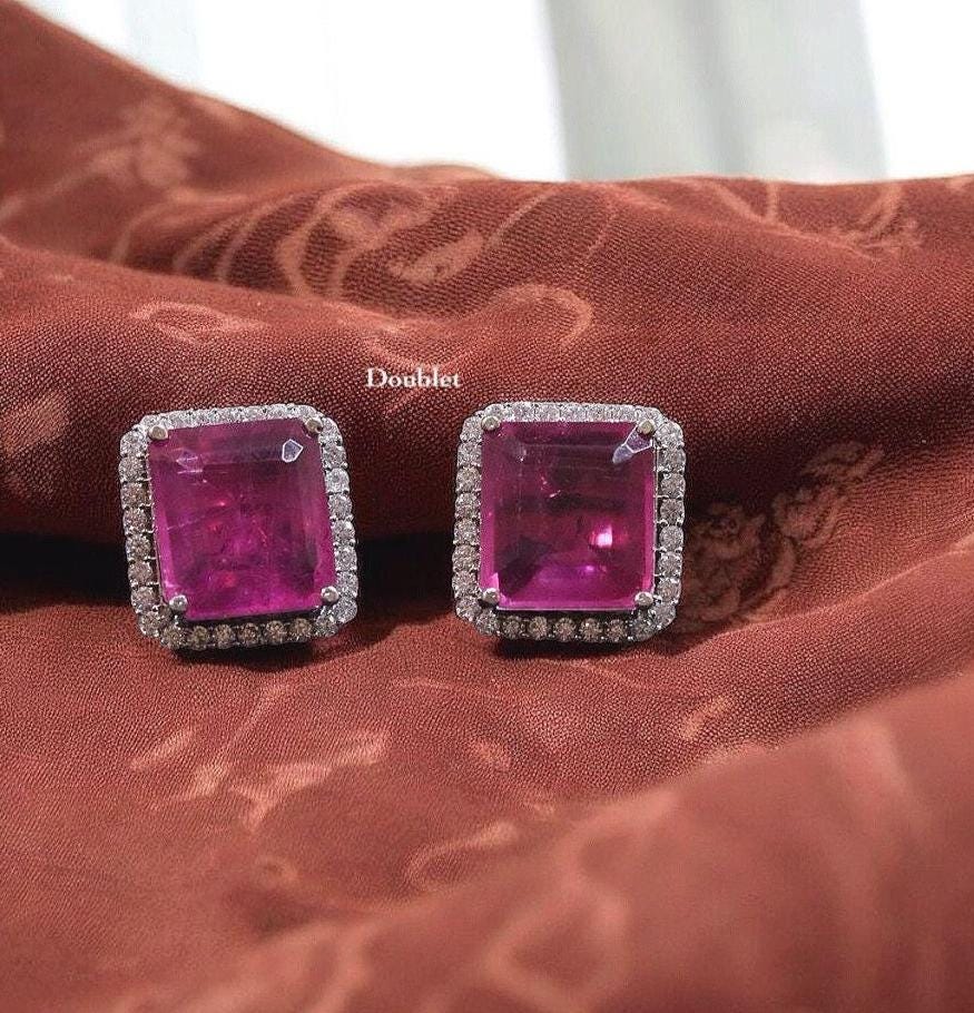 Doublet stone earrings with American diamonds Sabya inspired small stud earrings
