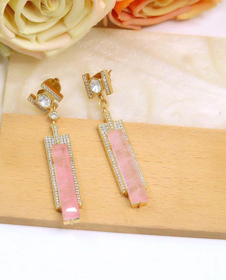 Polki and semiprecious stone earrings with American diamonds Sabya inspired