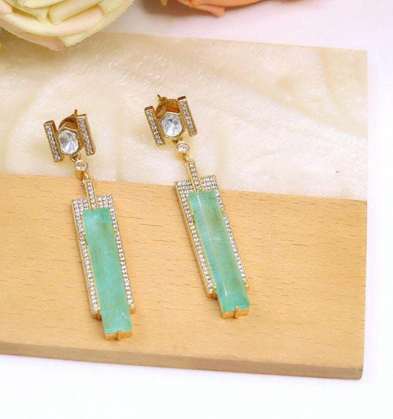 Polki and semiprecious stone earrings with American diamonds Sabya inspired