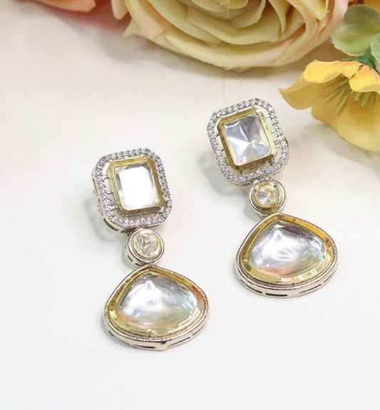 Polki and semiprecious stone earrings with American diamonds Sabya inspired two tone polish