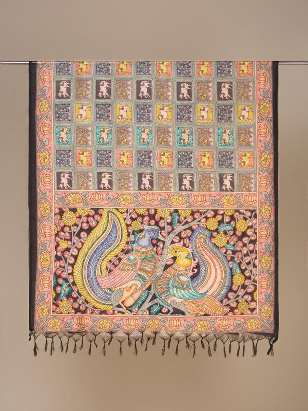 Ethnic Pichwai Printed Peach & Multi Assam Silk Dupatta stole/shawl