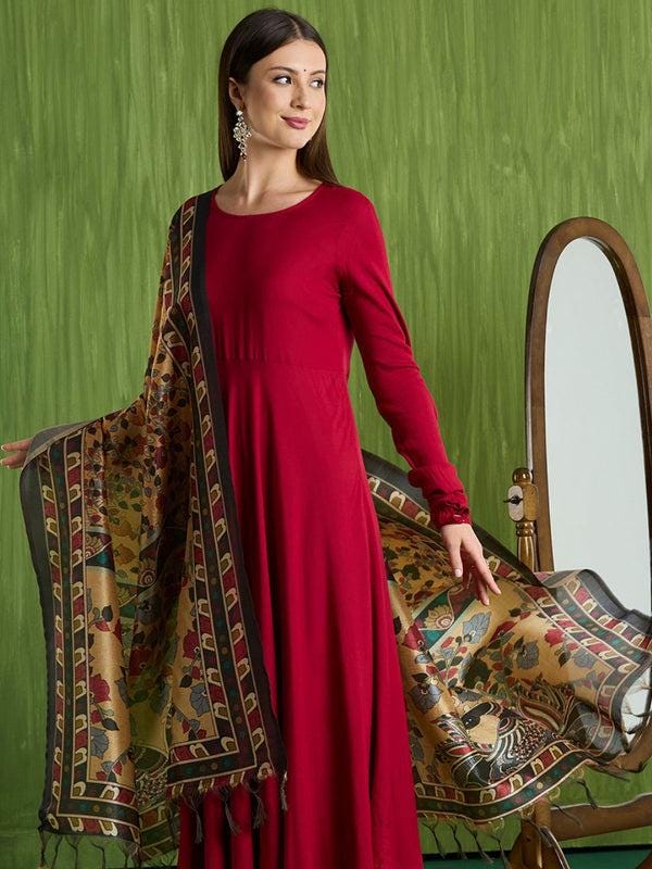 Ethnic Pichwai Printed Beige & Multi Assam Silk Dupatta stole/shawl