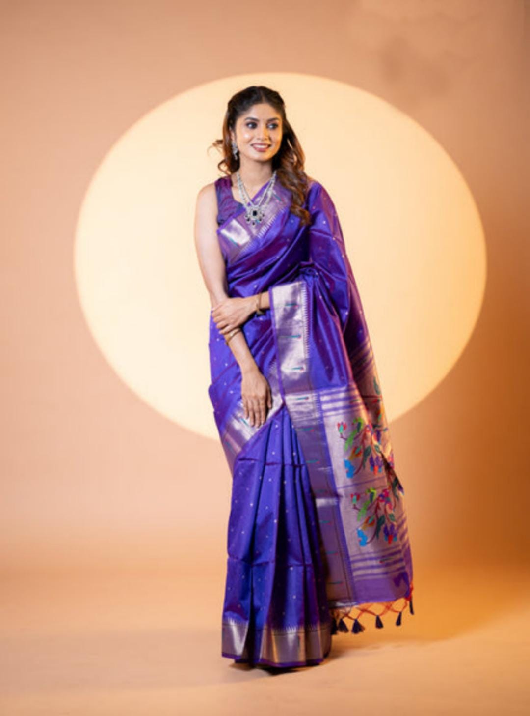 Soft Khadi raw silk Paithani Saree with single muniya border semi silk