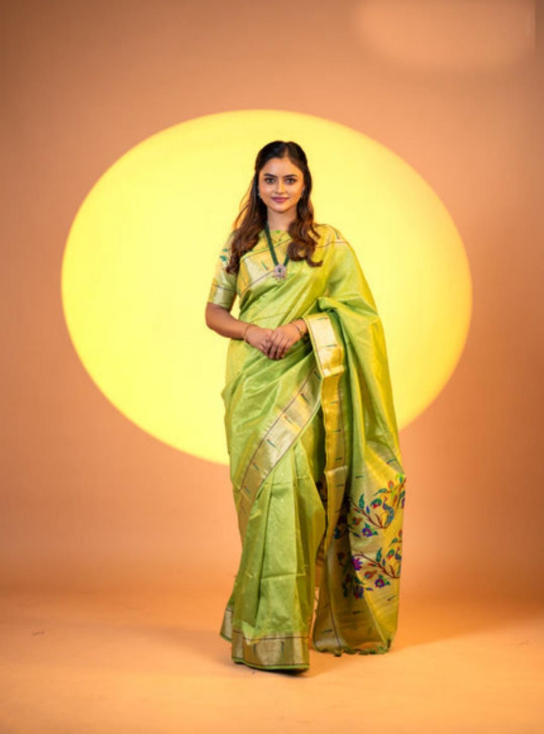 Soft Khadi raw silk Paithani Saree with single muniya border semi silk